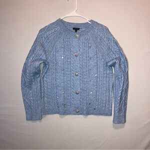 Talbots Light Blue Cable Knit Cardigan with Embellishments